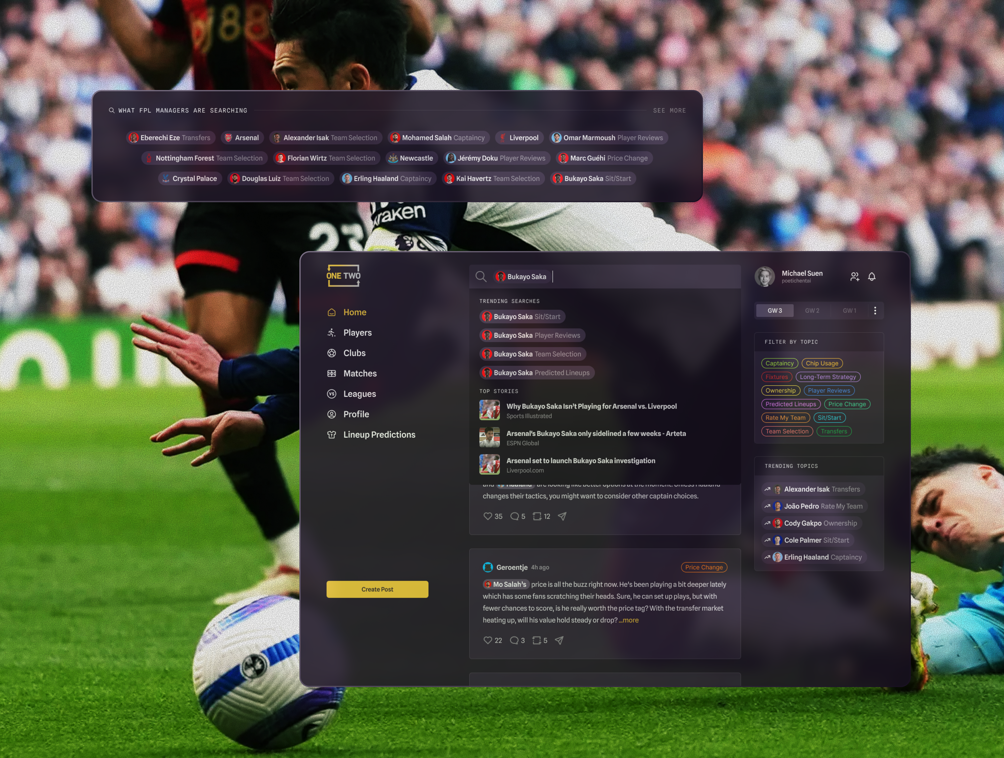 Automatic topic tags on a trending player story